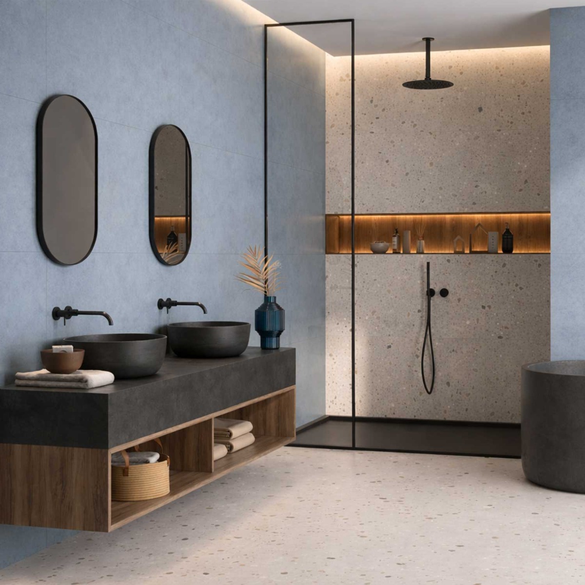 Calvero Blue Concrete Effect Porcelain Tile 600x600mm