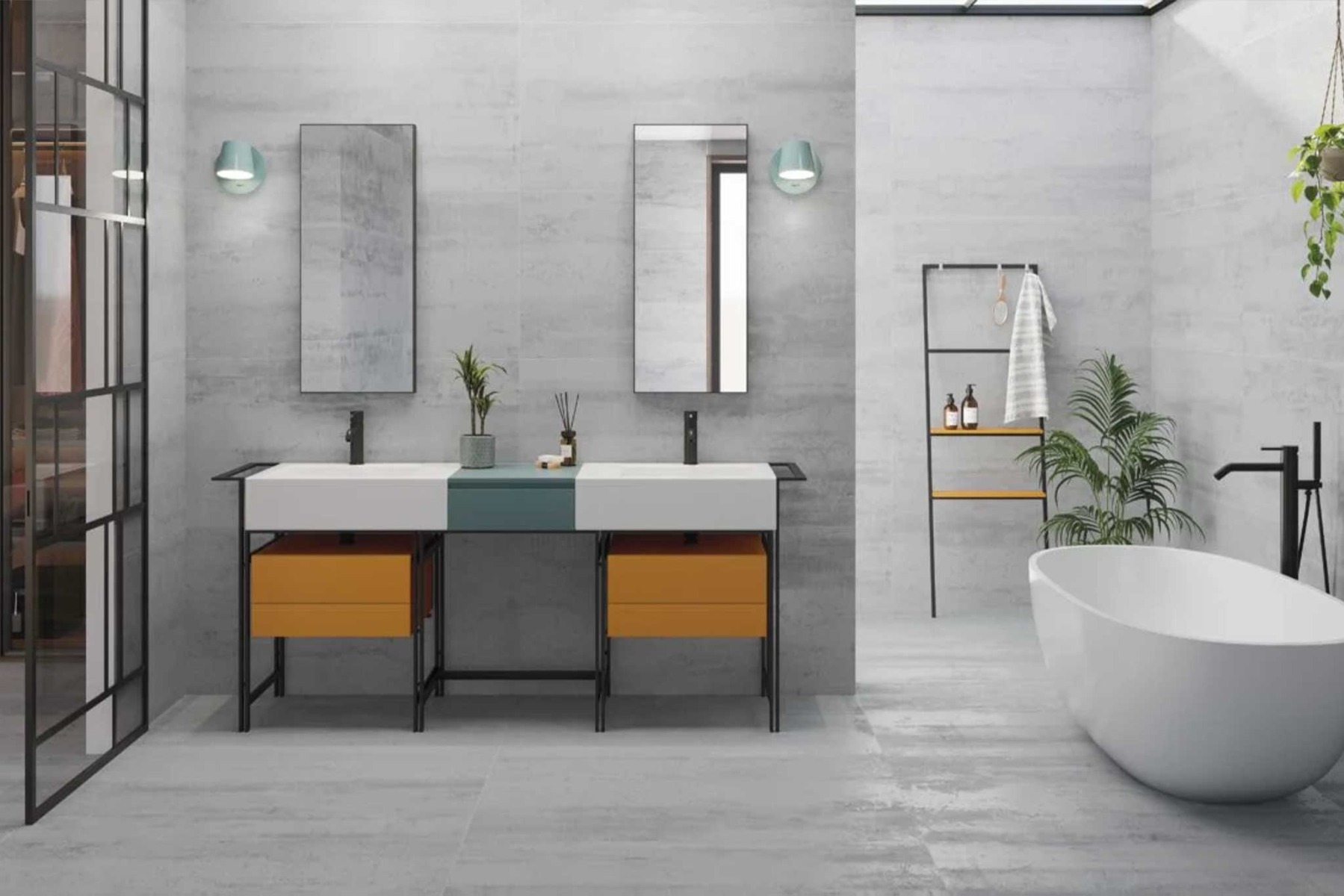 Nishi Concrete Effect Grey Porcelain Tiles Large Bathroom Kitchen 600x1200mm