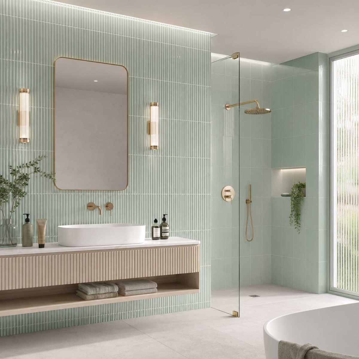 Prism Grooved Light Green Ceramic Tile 50x200mm