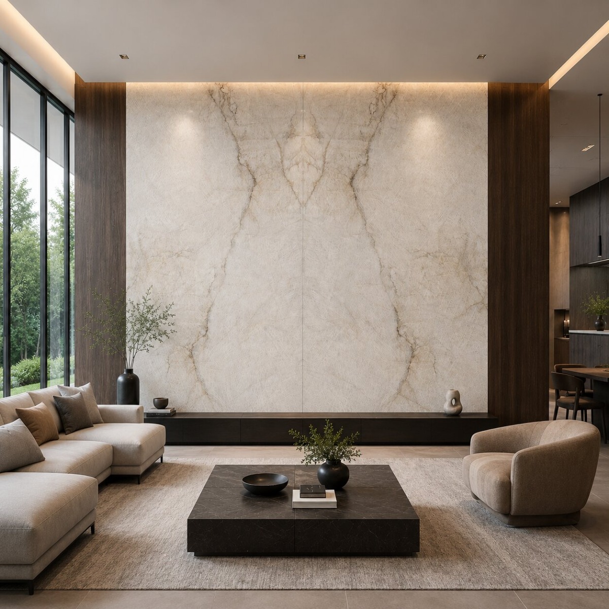 Quarzo Bookmatched Polished Porcelain Slab 3200×1620 Marble Effect (Block A+B)