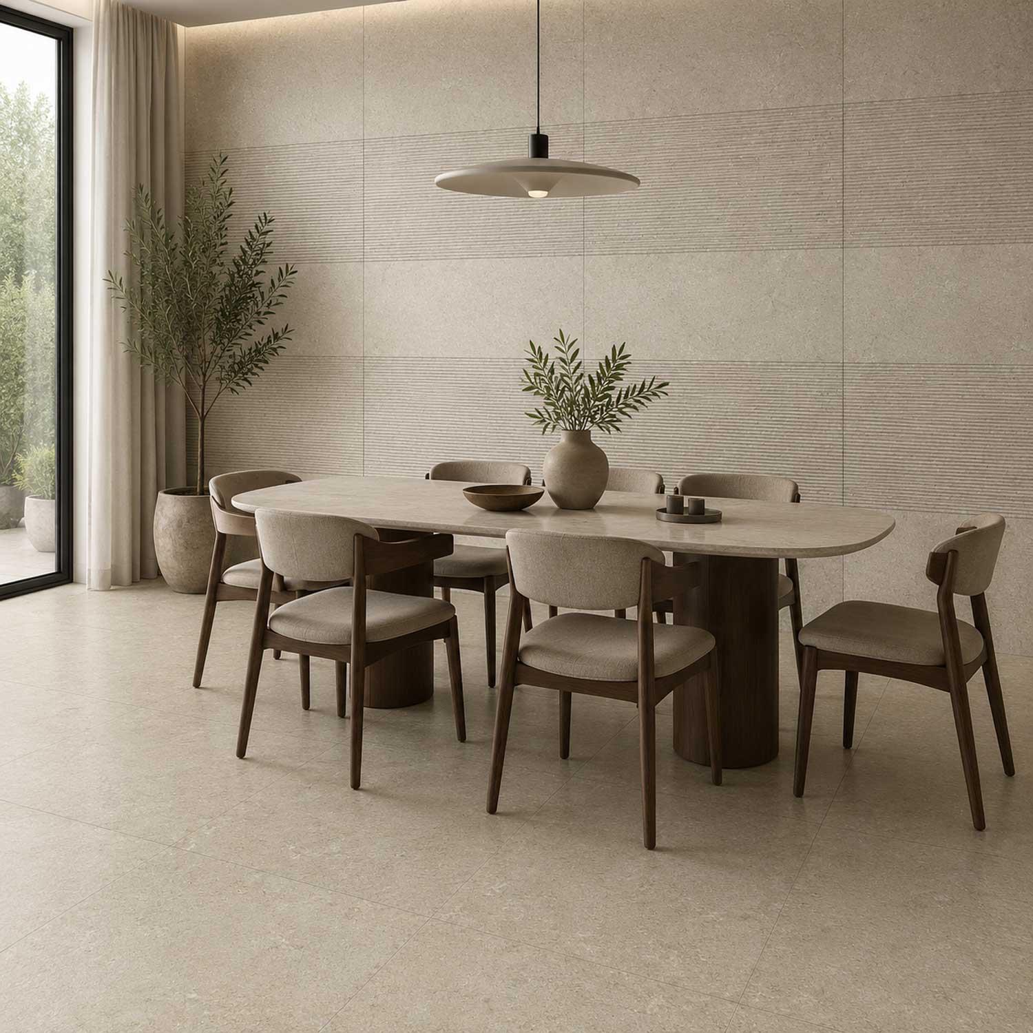Linea Stone Cream Stone Effect Porcelain Wall Floor Tile 600x600mm Matt