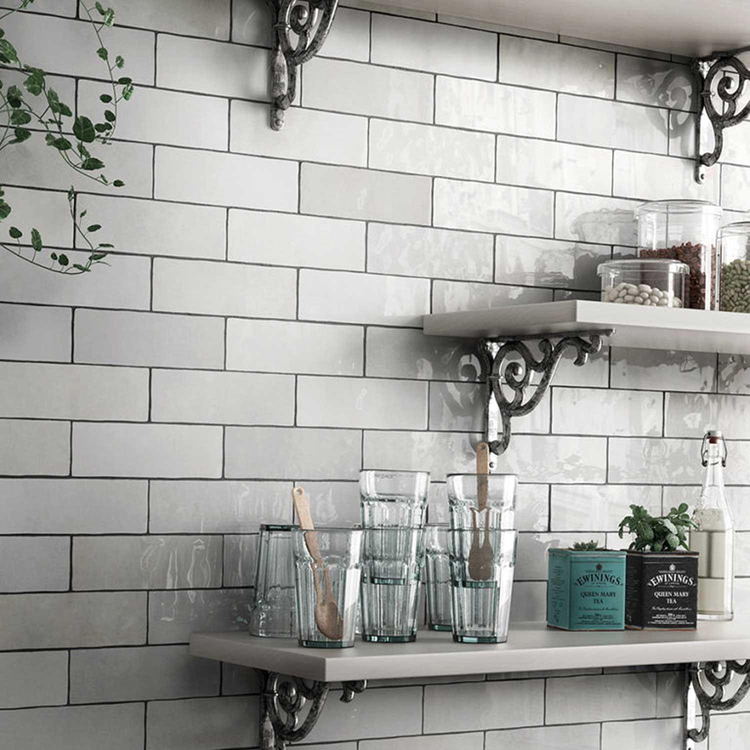Victoria White Ceramic Wall Tile Gloss Subway Brick Indoor Small 65x200mm