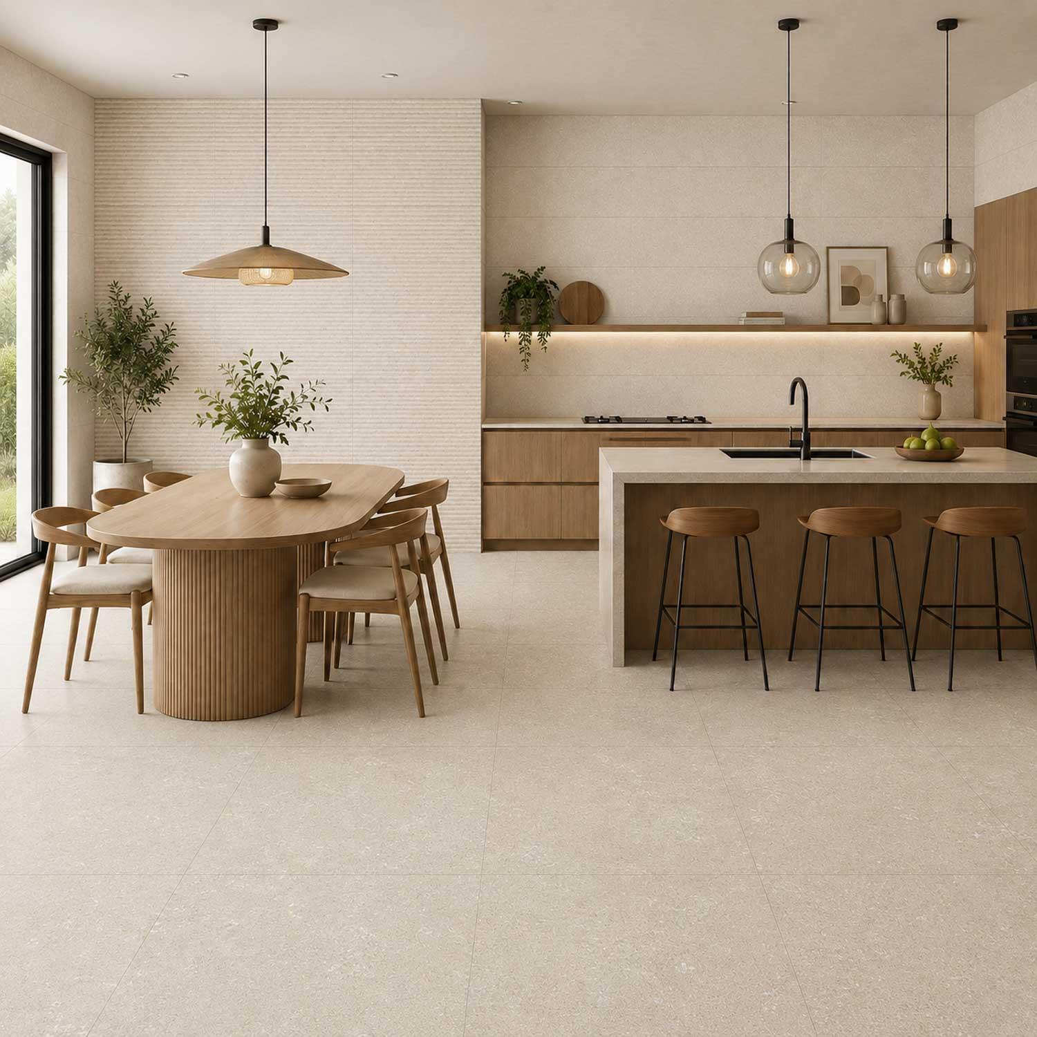 Arvena Cream Stone Effect Porcelain Wall Floor Tile 600x600mm Matt