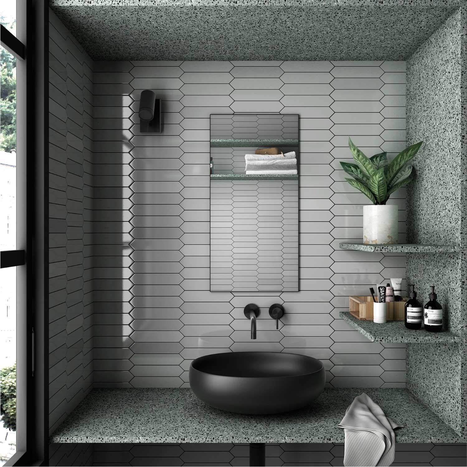 Directions Grey Ceramic Tile Geometric Gloss Indoor Wall 50x250mm