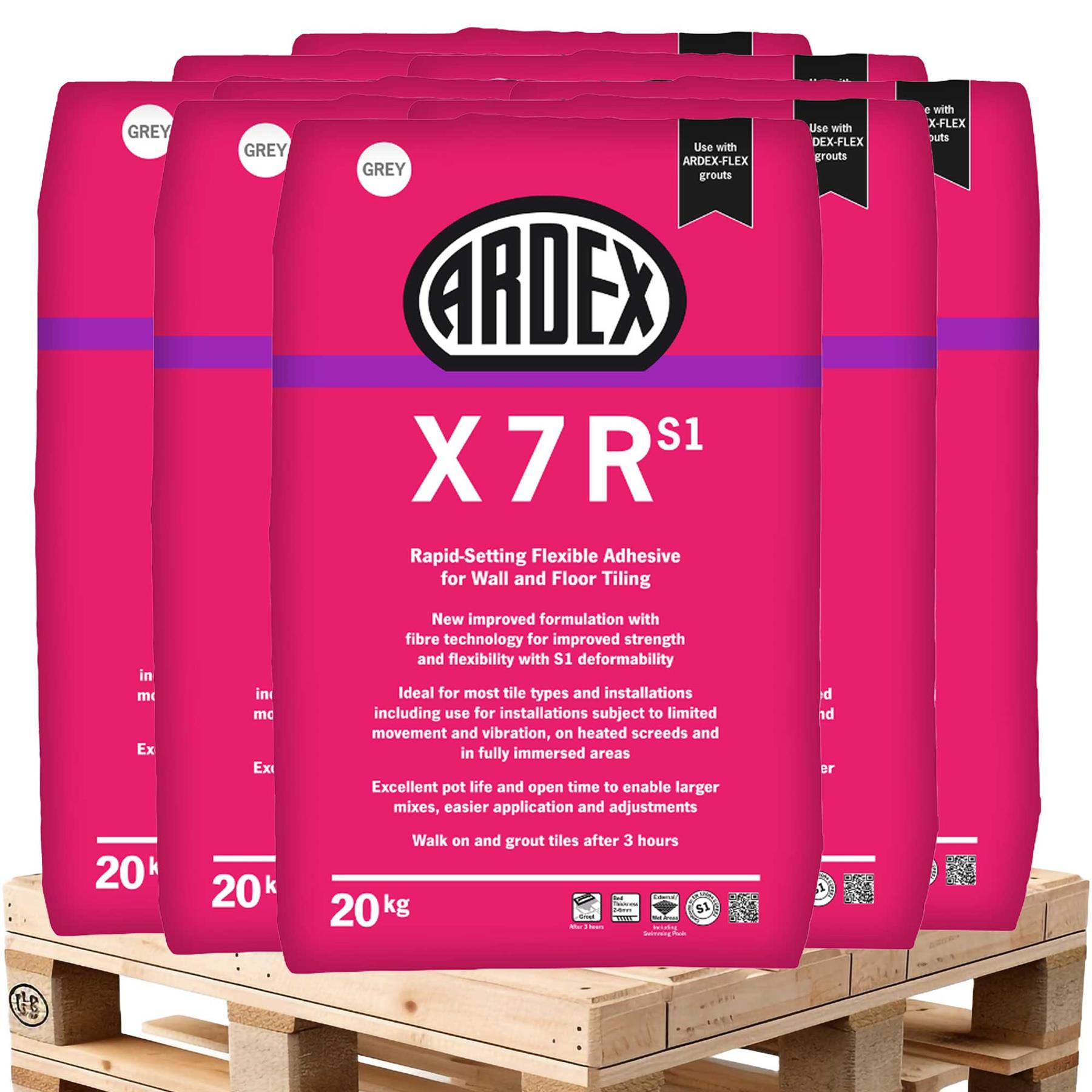 Ardex X7RS1 Flexible Rapid Set Tile Adhesive 20kg (Grey) 25 Bags Half Pallet