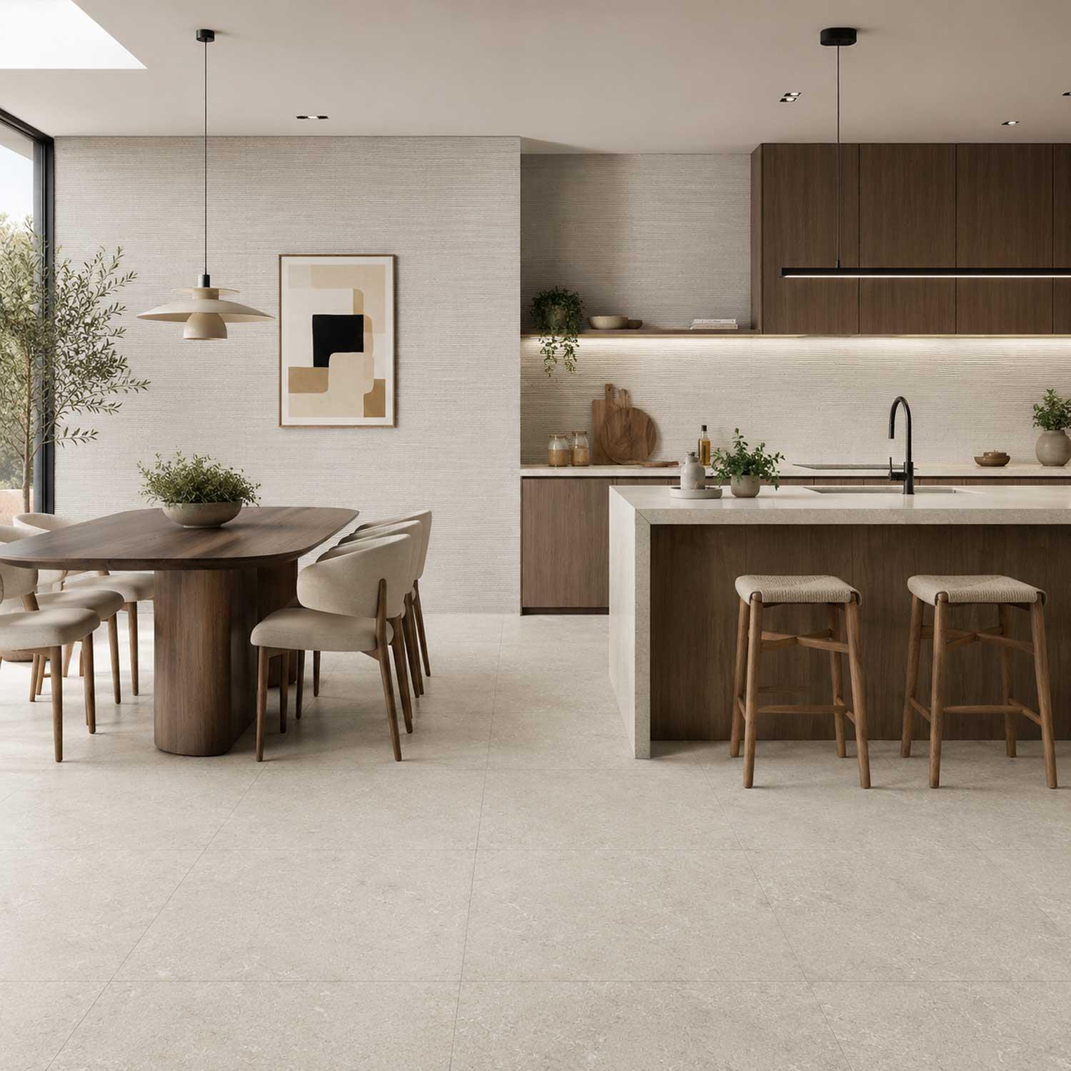 Linea Stone Ivory Stone Effect Porcelain Wall Floor Tile 600x600mm Matt