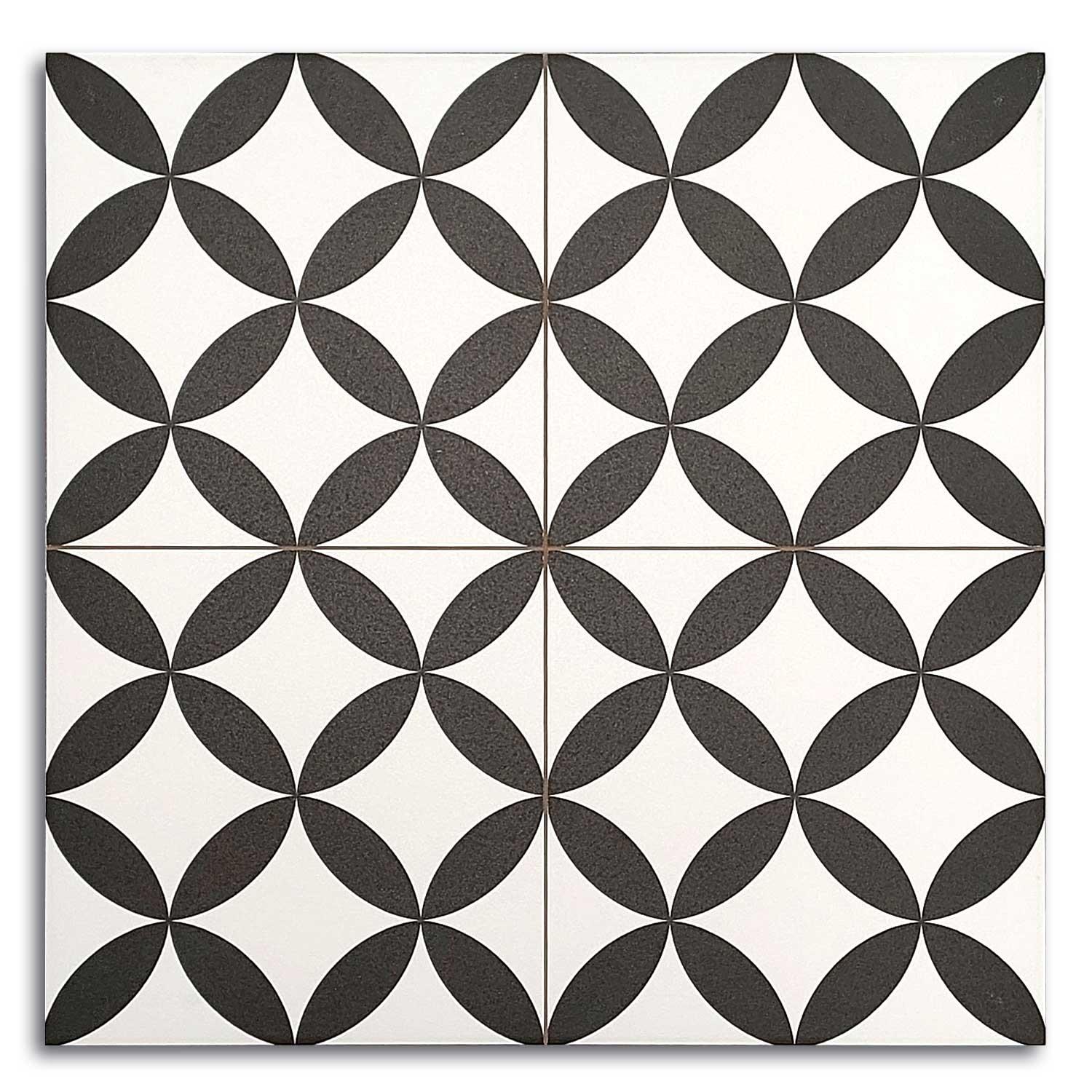 Tradition Circle Black Patterned Porcelain Tile Matt 450x450mm