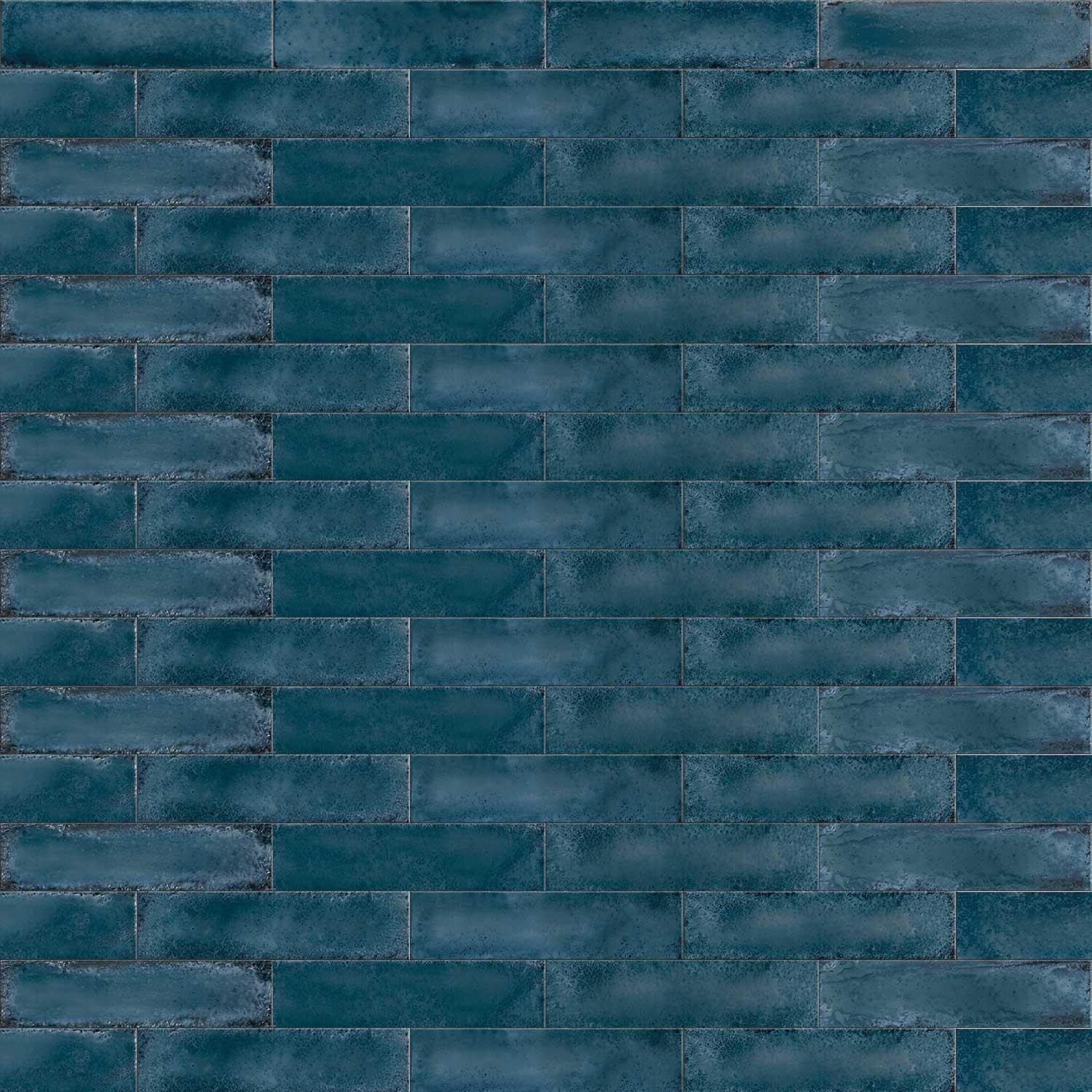 Titan Blue Porcelain Wall Tile Gloss Indoor Subway Brick 60x240mm
