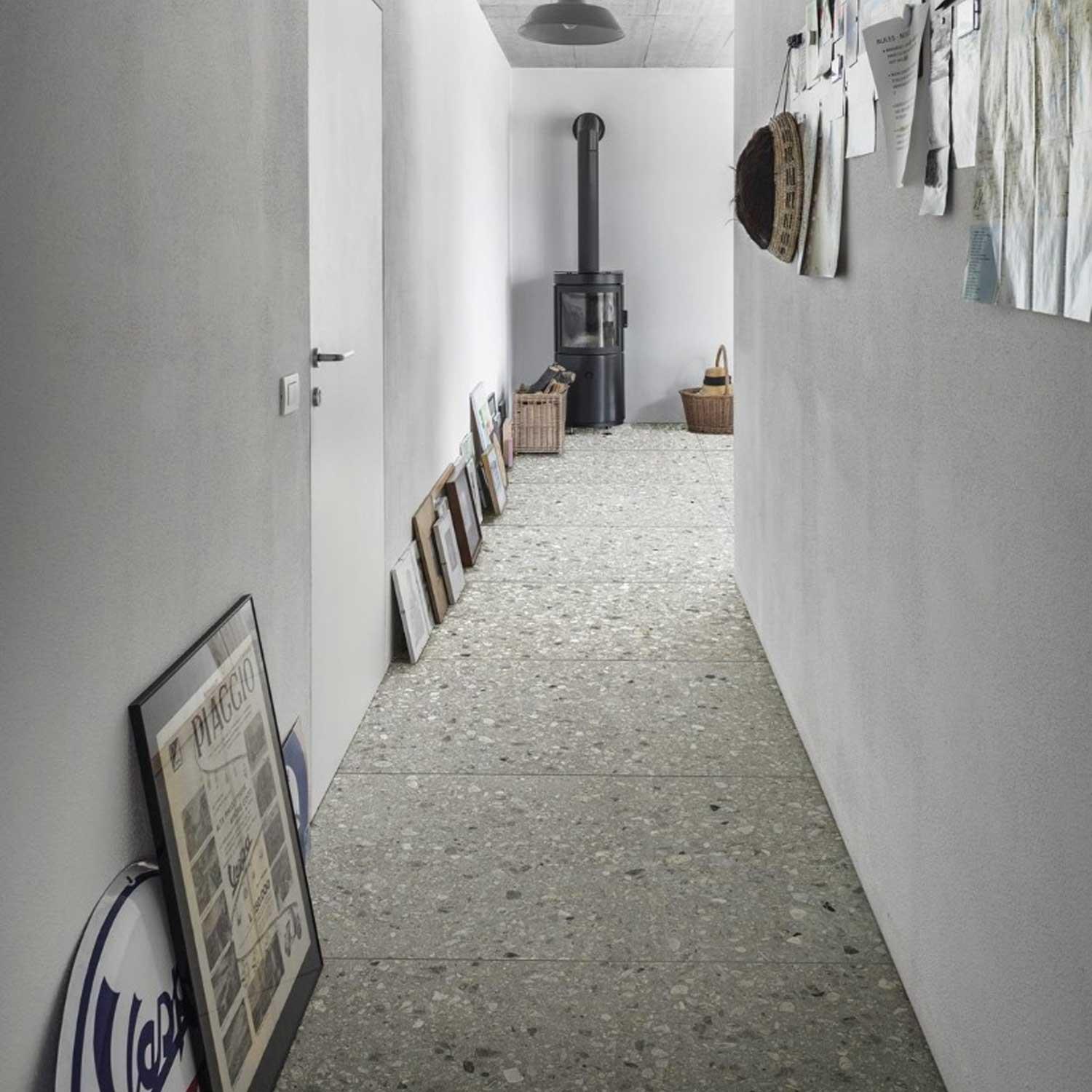 Terrazzo Dark Grey Porcelain Tile Walls Floors R10 Large Rectangle 300x600mm