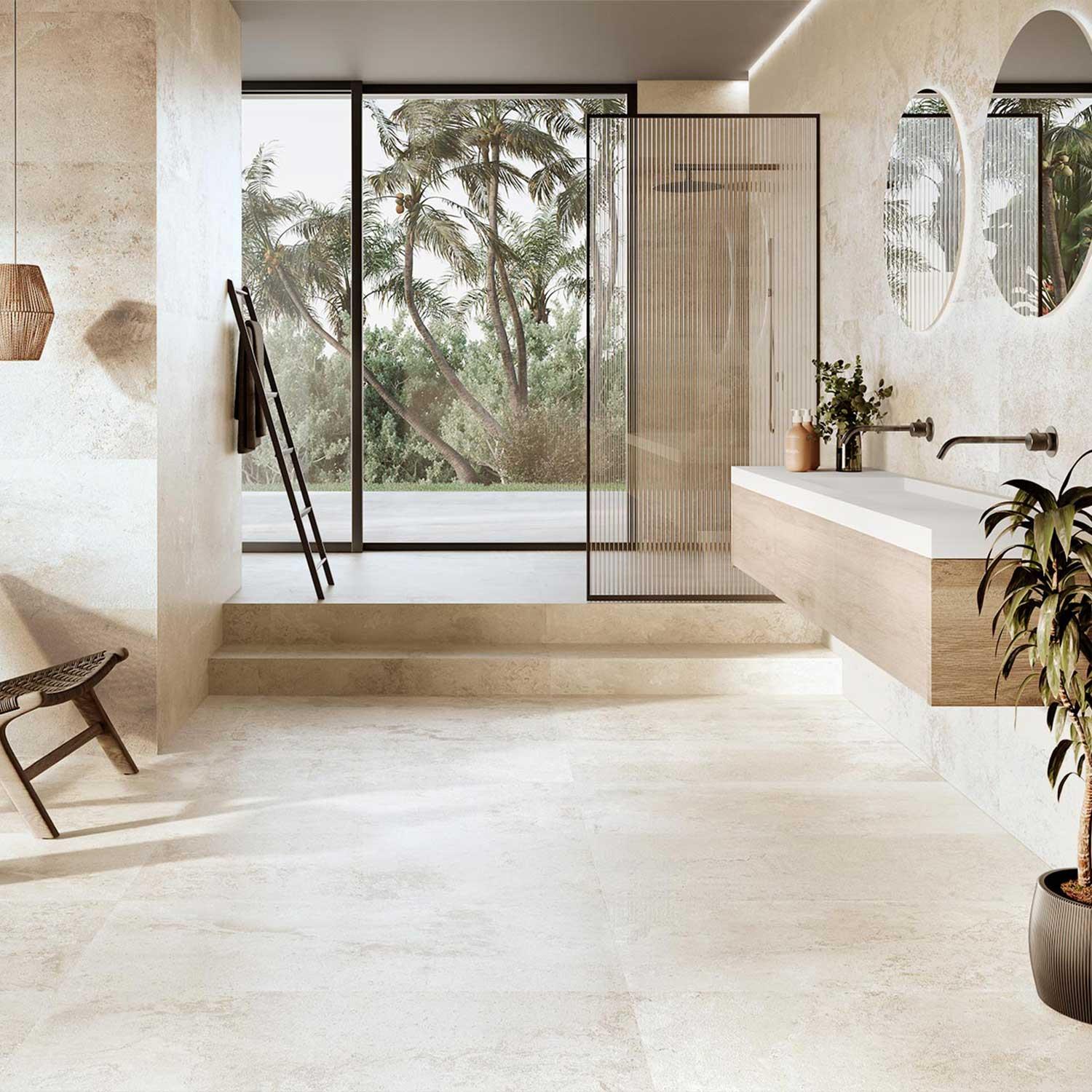 Tivara Bone Limestone Effect Porcelain Floor Tile 900x900mm Matt R10