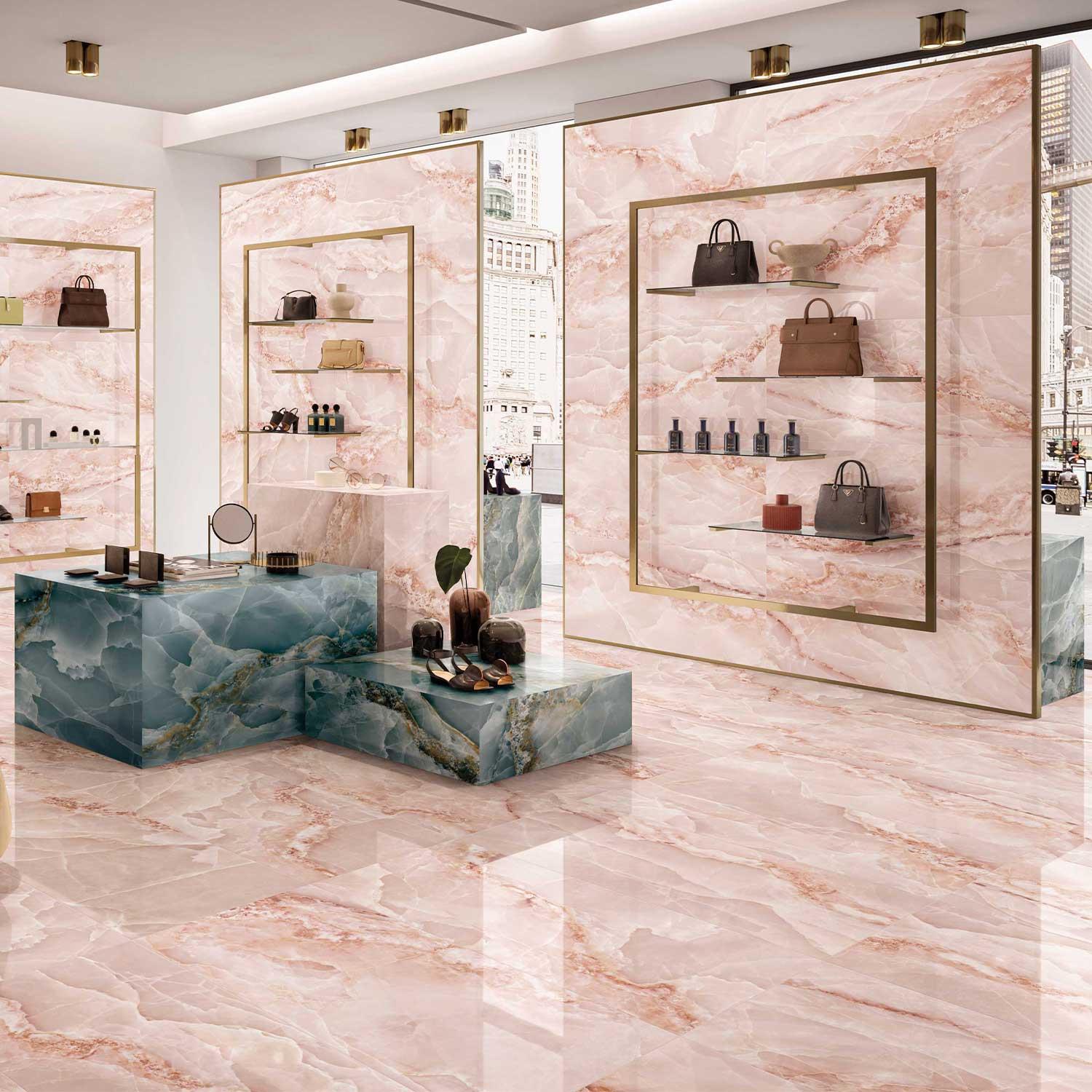Onyx Large Format Marble Effect Pink Porcelain Tile Wall-Floor 600x1200mm