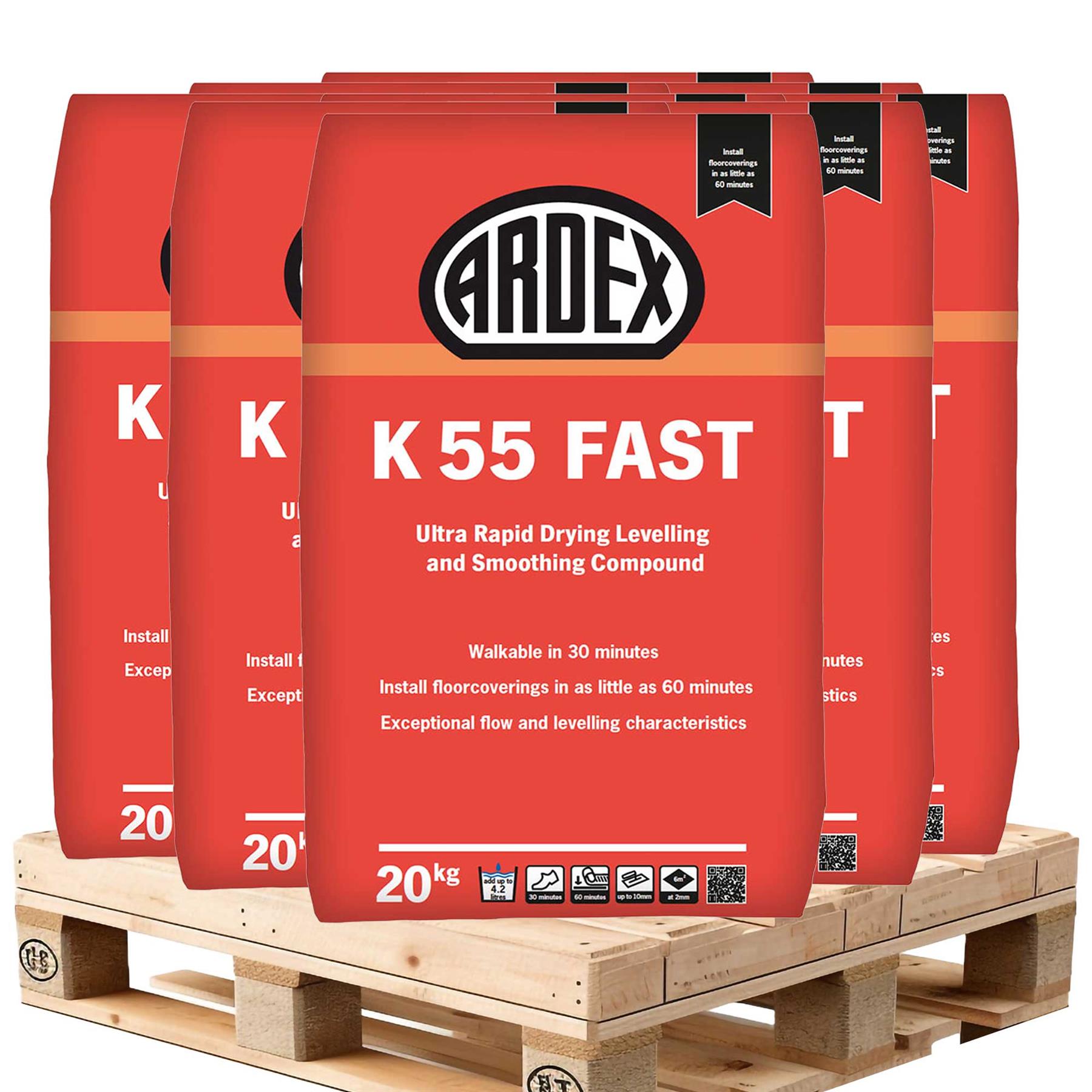 Ardex K55 FAST Ultra Rapid Drying Levelling and Smoothing Compound 20kg (50 Units -Pallet)