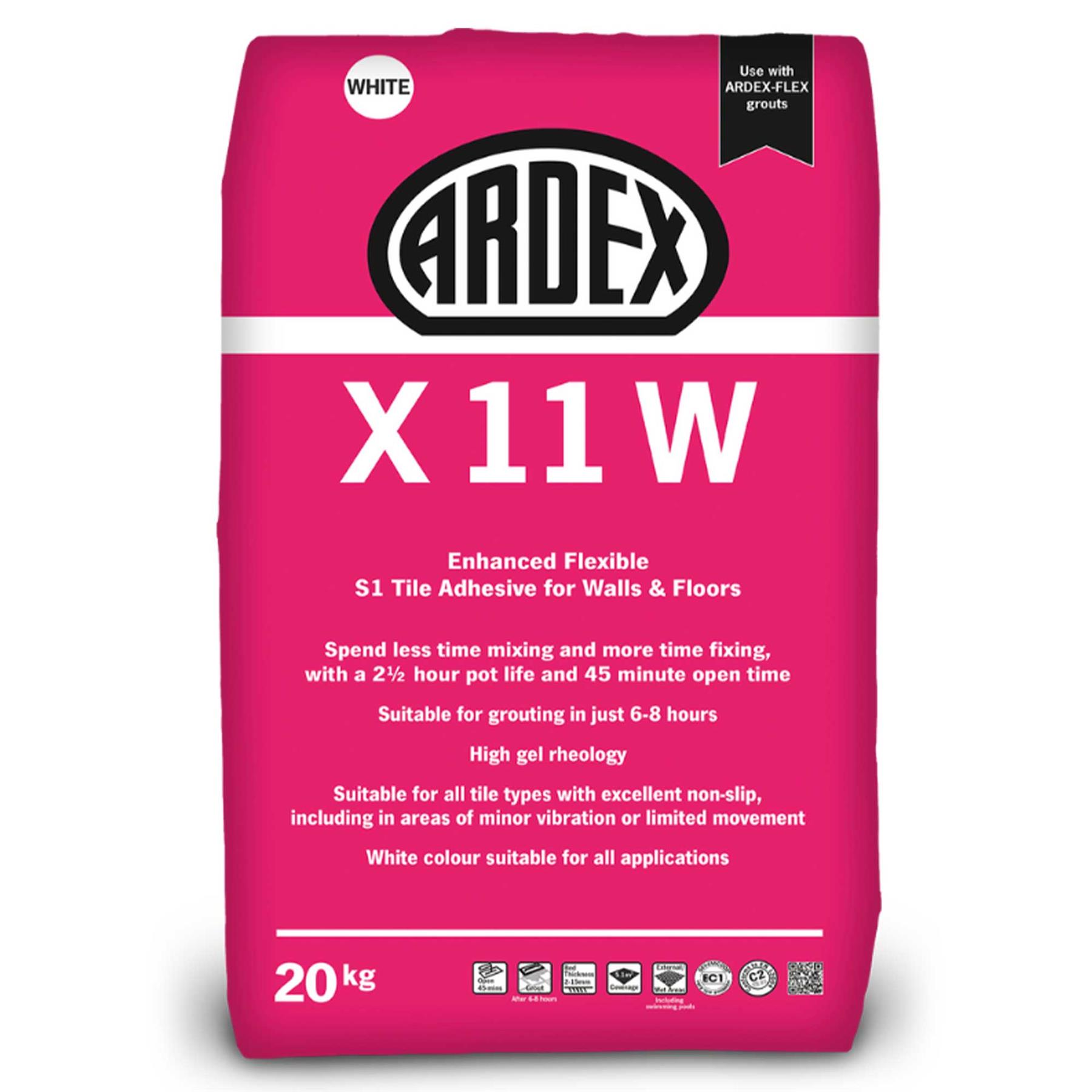 Ardex X11 W Flexible S1 Tile Adhesive Walls-Floors 20kg (50 Bags Pallet Deal)