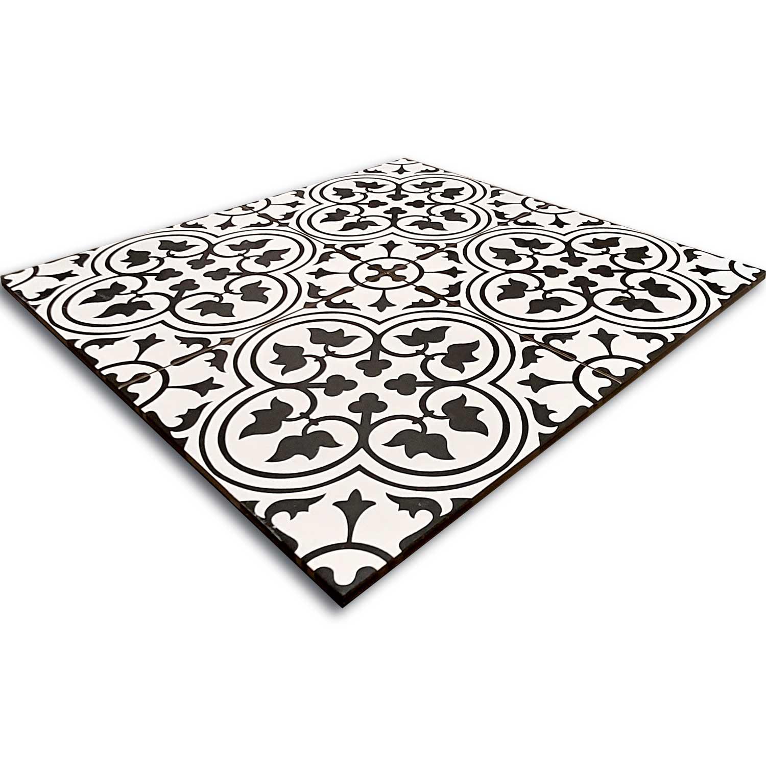 Tradition Hampton Black Patterned Porcelain Tile Matt 450x450mm