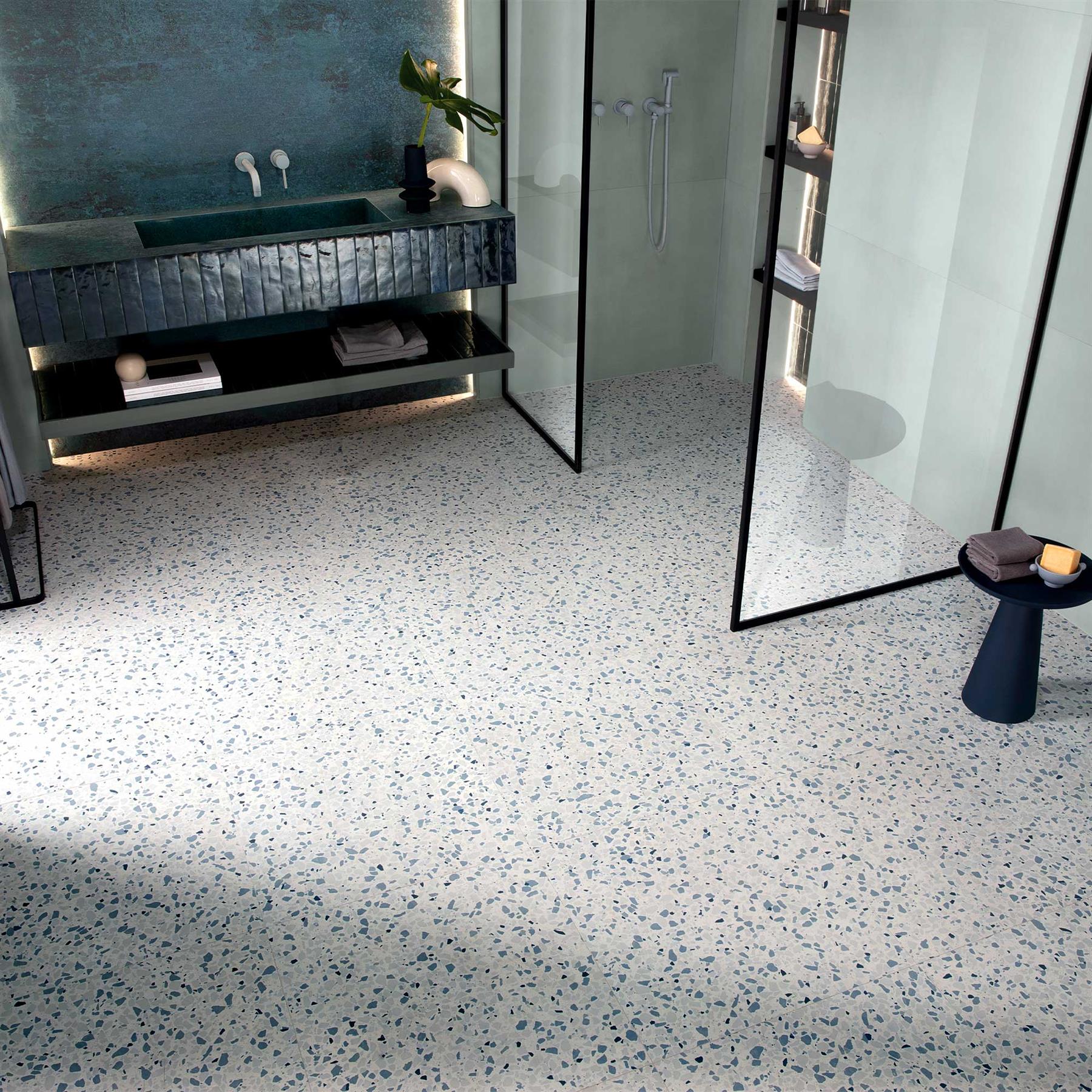 Modern Terrazzo Blue Porcelain Tile Bathroom Kitchen Floor 600x600mm