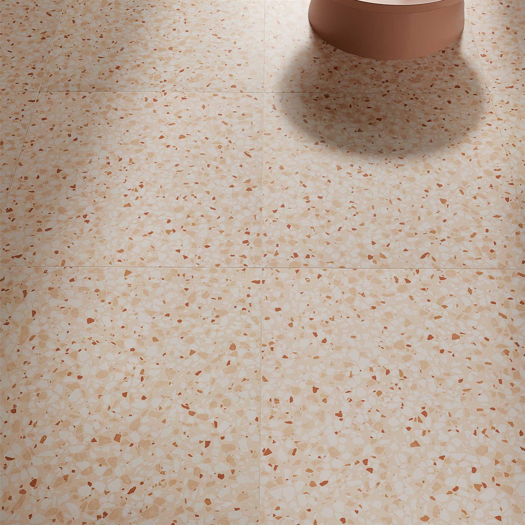 Modern Terrazzo Almond Porcelain Tile Bathroom Kitchen Floor 600x600mm