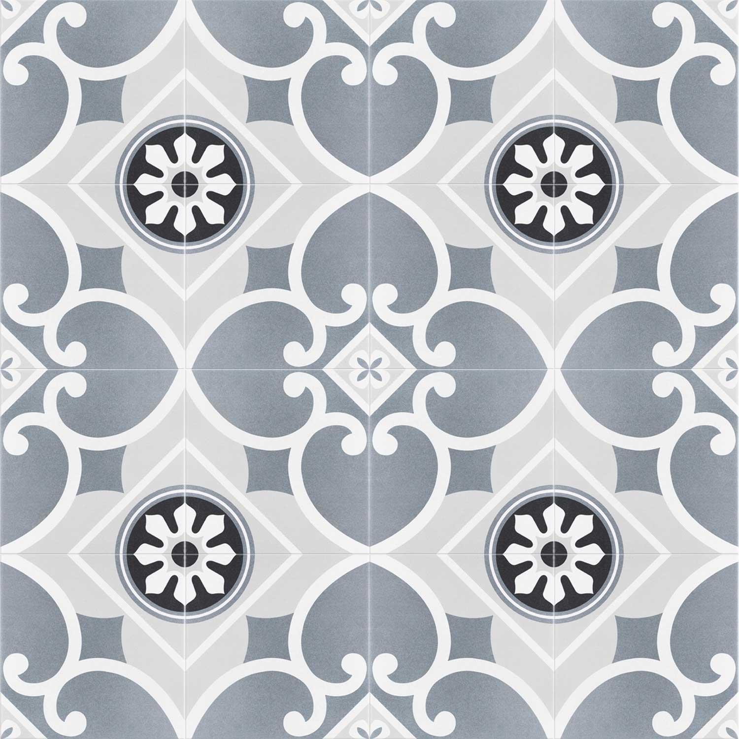 Lille Patterned Porcelain Floor TIle Victorian Grey 200x200mm
