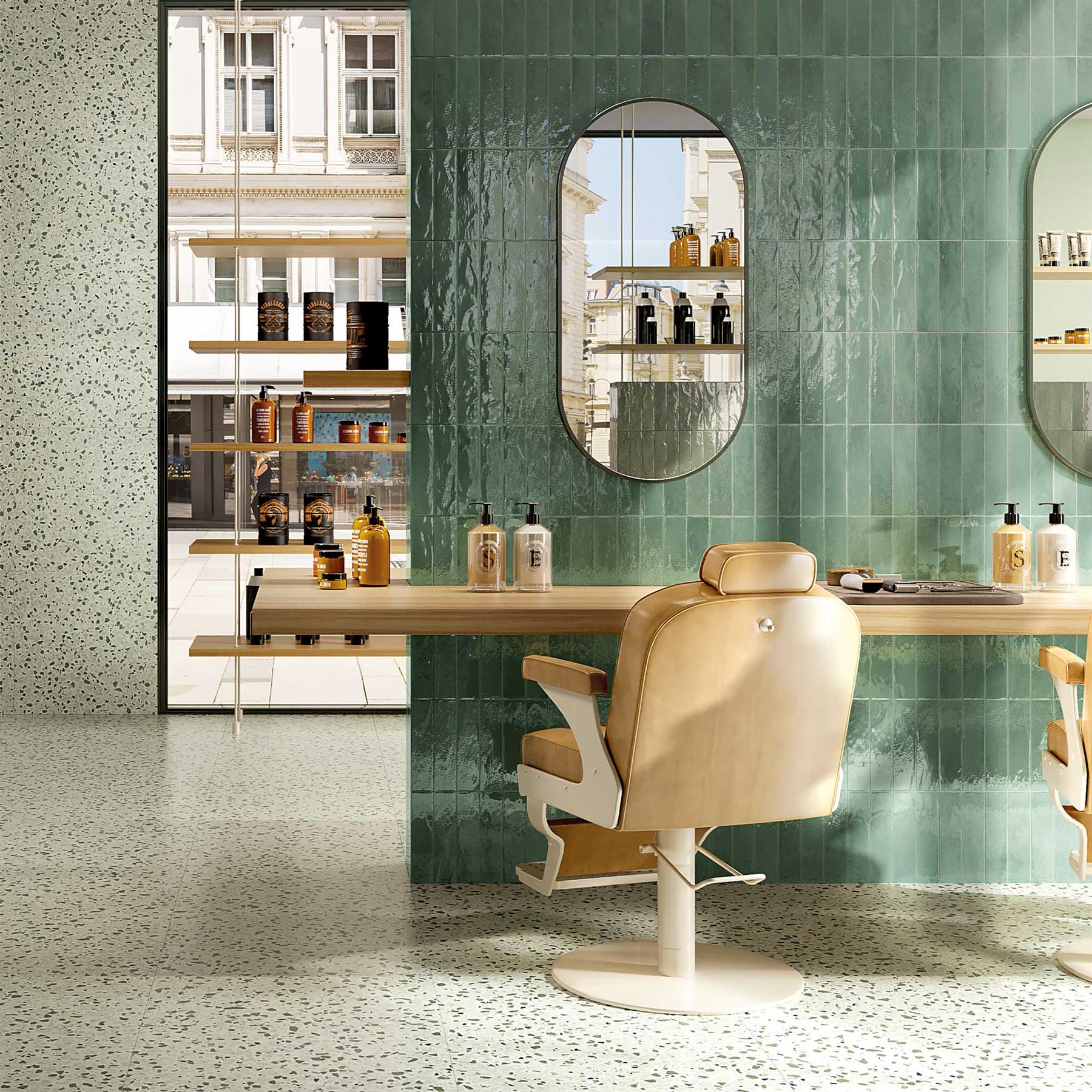 Modern Terrazzo Green Porcelain Tile Matt Bathroom Kitchen Floor 300x600mm