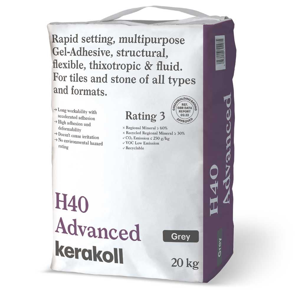 Kerakoll H40 Advanced Grey Adhesive Rapid Setting 20kg (24 Units Half Pallet Deal)