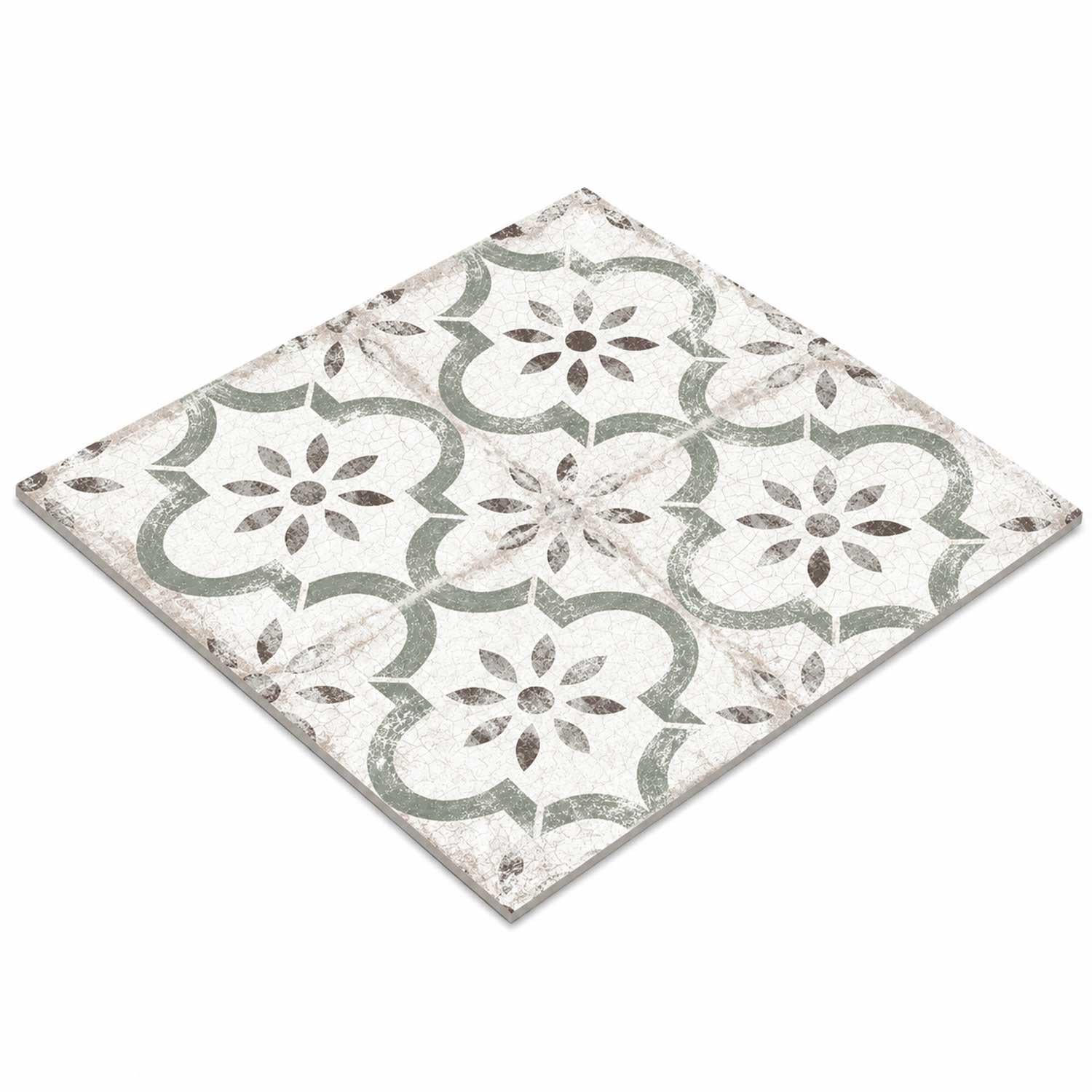 Tradition Leeds Sage Patterned Porcelain Tile Matt 450x450mm