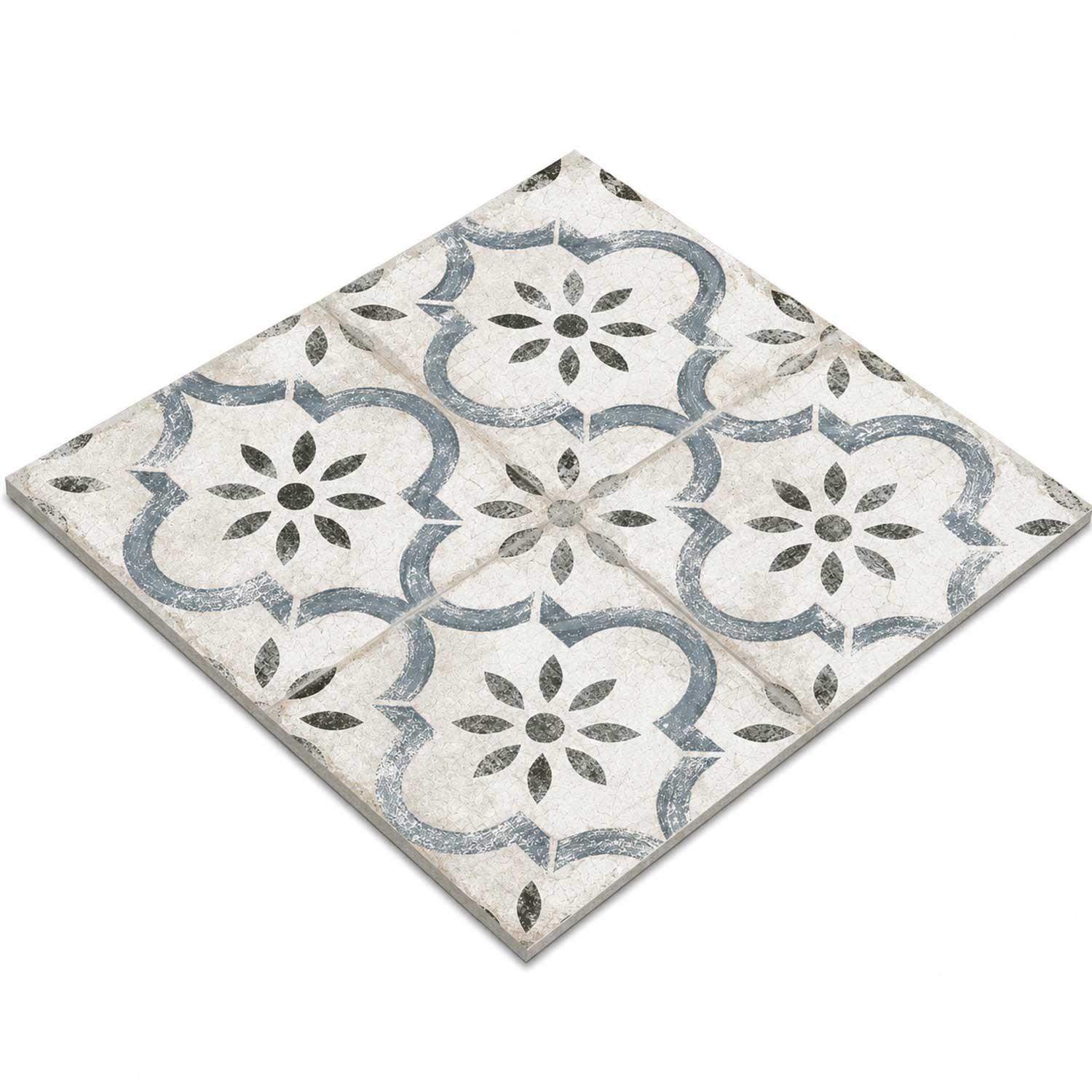 Tradition Leeds Blue Patterned Porcelain Tile Matt 450x450mm