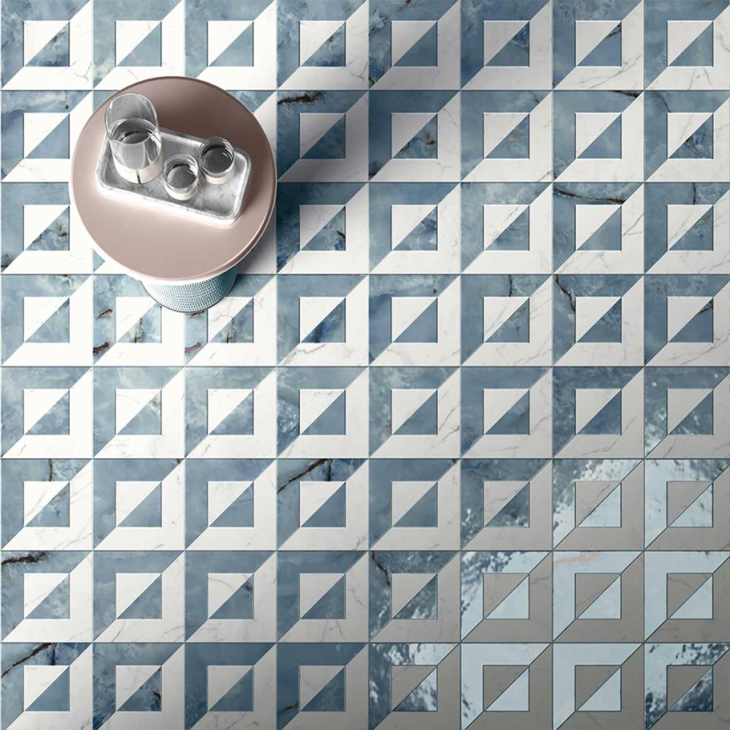 Valentra Decor B Blue-White Porcelain Tile 200x200mm Wall Floor Tile