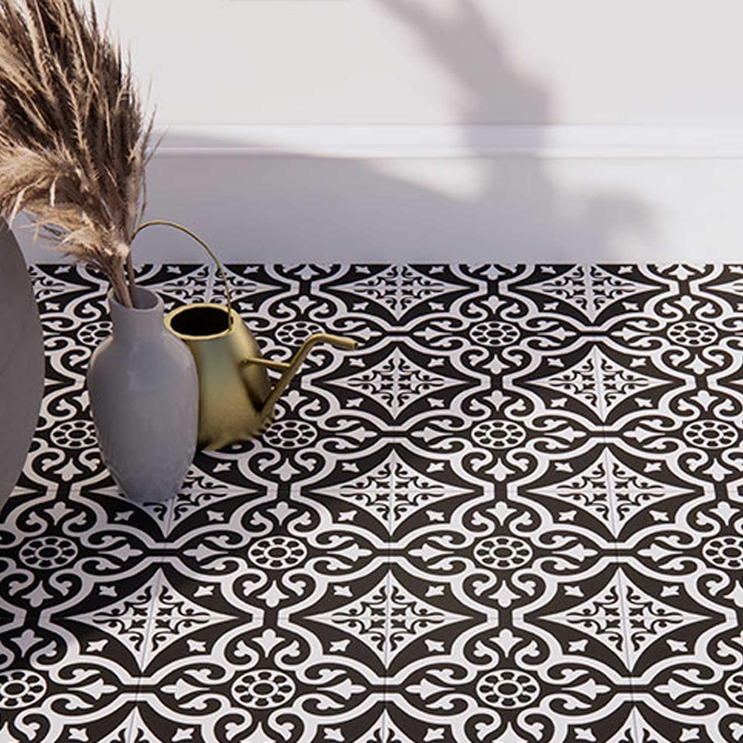 Tradition Chester Black Patterned Porcelain Tile Matt 450x450mm