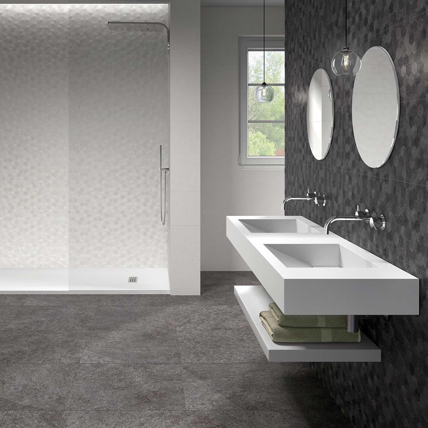 Touchstone Black Hex Decor Ceramic Wall Tile Stone Effect 290 x 890mm