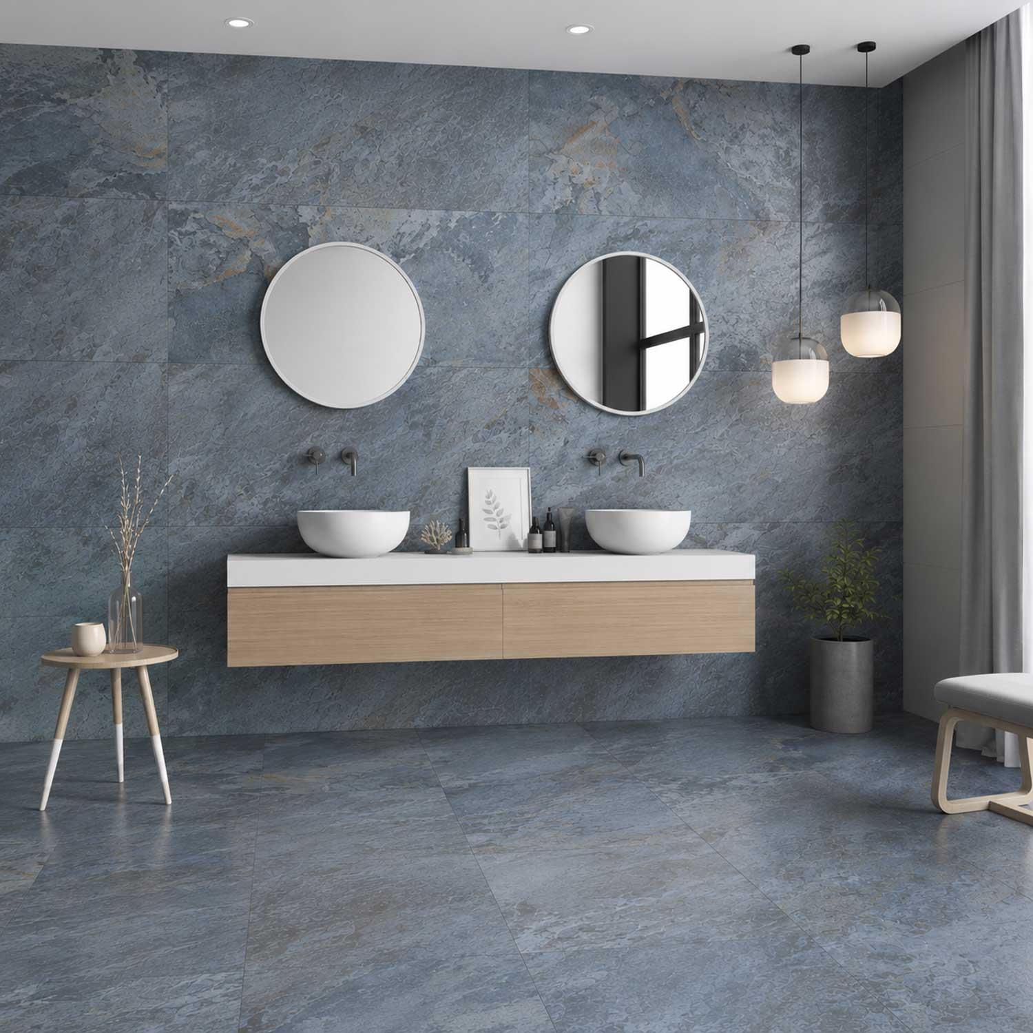 Slatonyx Blue Marble Effect Porcelain Floor Tile | Anti-Slip 600x1200mm