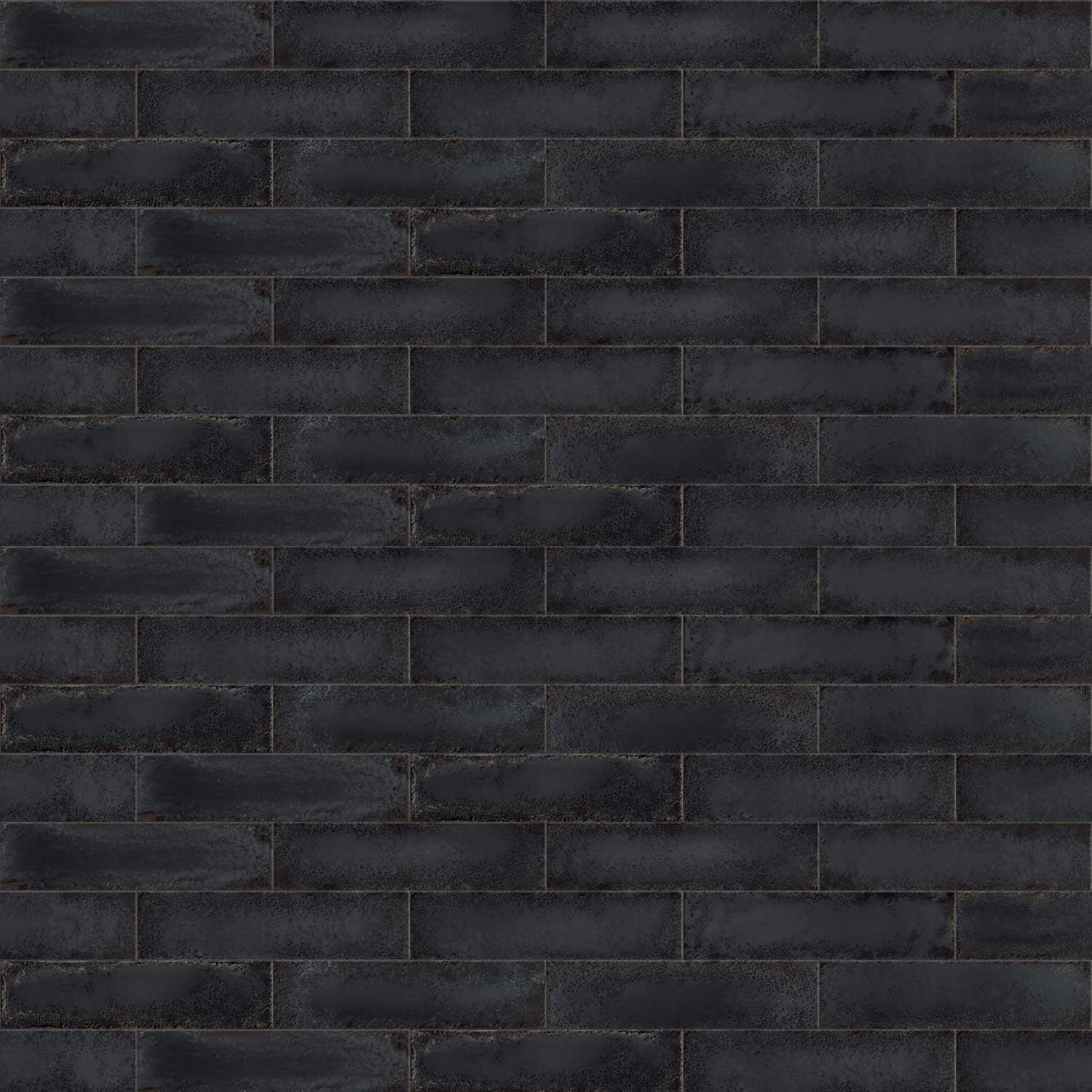 Titan Black Porcelain Wall Tile Gloss Indoor Subway Brick 60x240mm