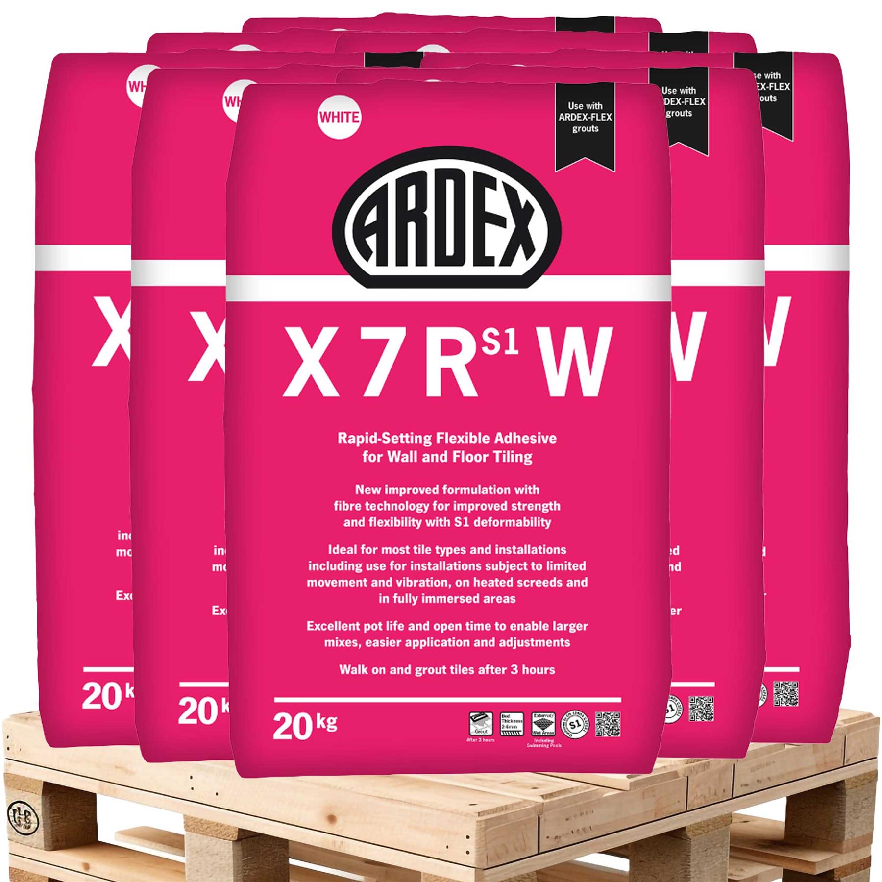 Ardex X7RS1W Flexible Rapid Set Tile Adhesive 20kg (White) 25 Bags Half Pallet