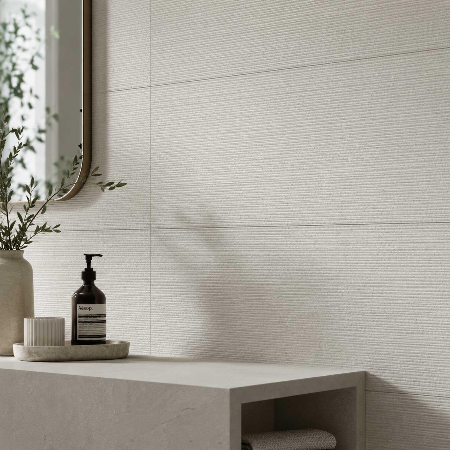 Linea Stone Ivory Fluted Stone Effect Ceramic Wall Tile 300x600mm Matt