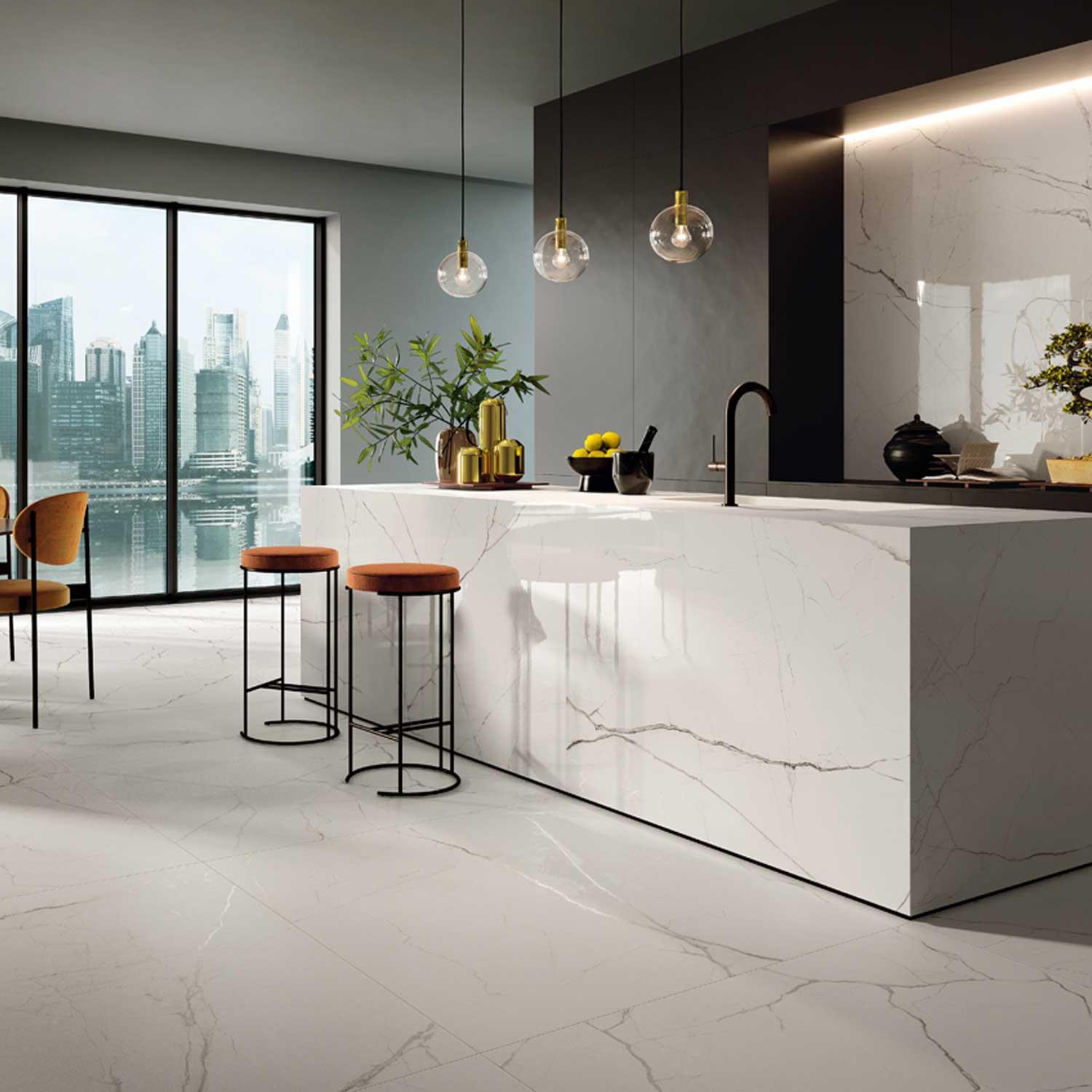 The Room White Porcelain tile Marble Effect (Polished) 1200x600mm