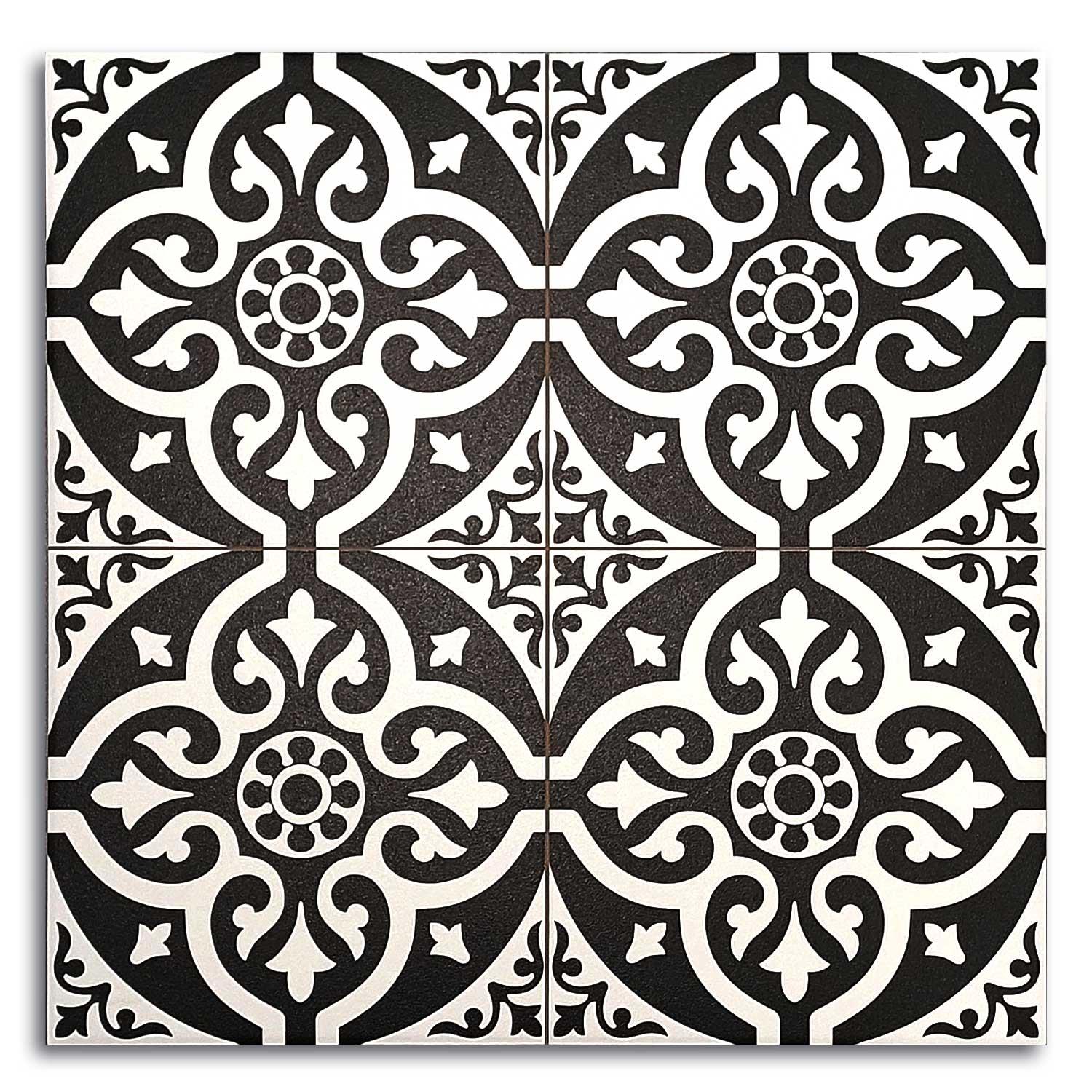 Tradition Chester Black Patterned Porcelain Tile Matt 450x450mm