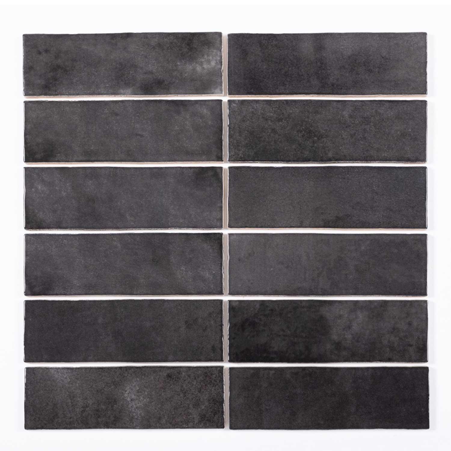 Victoria Black Ceramic Wall Tile Gloss Subway Brick Indoor Small