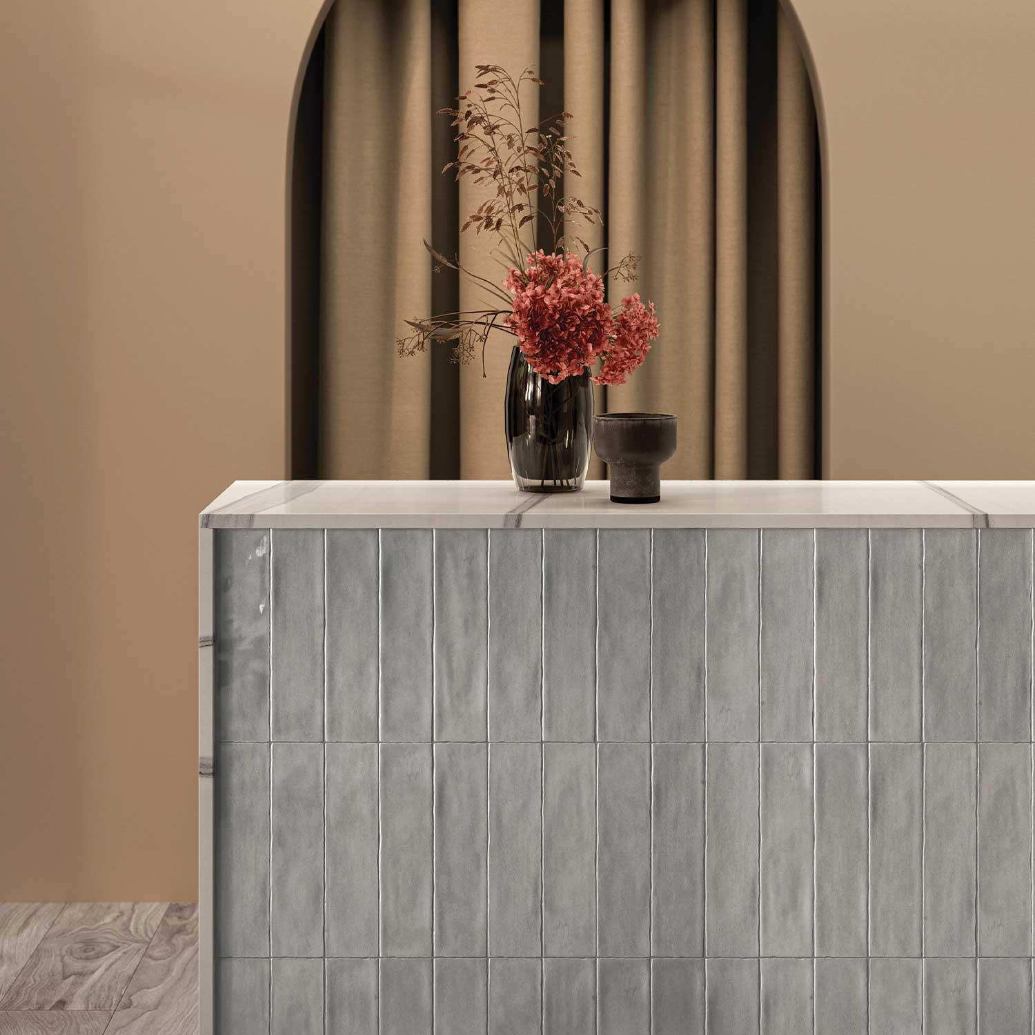 RAK Marakkesh Ash Grey Gloss Metro Ceramic Wall Tiles 65x260mm(Sold by Box)