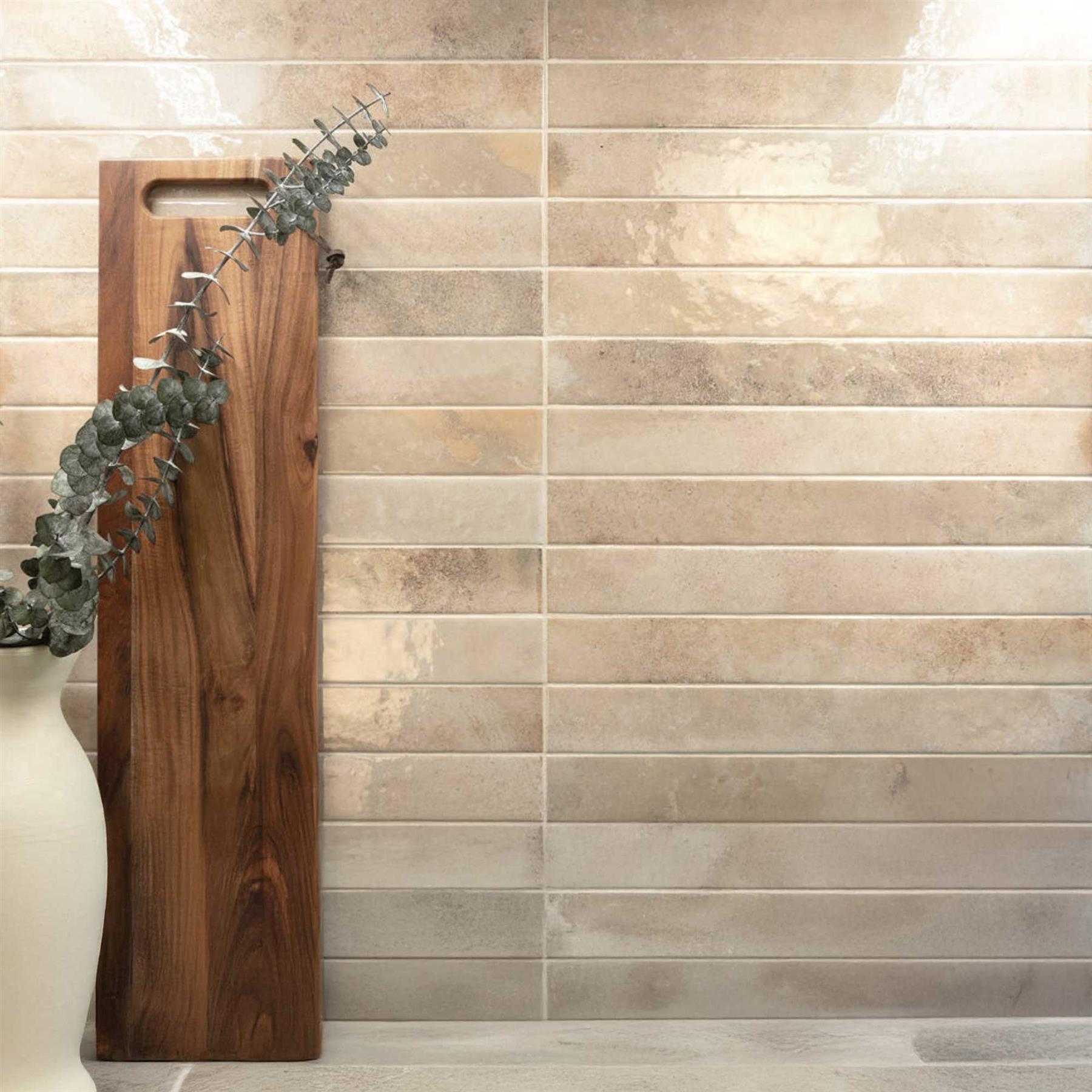 Inigo Almond Ceramic Wall Tile Subway Style 50x400mm