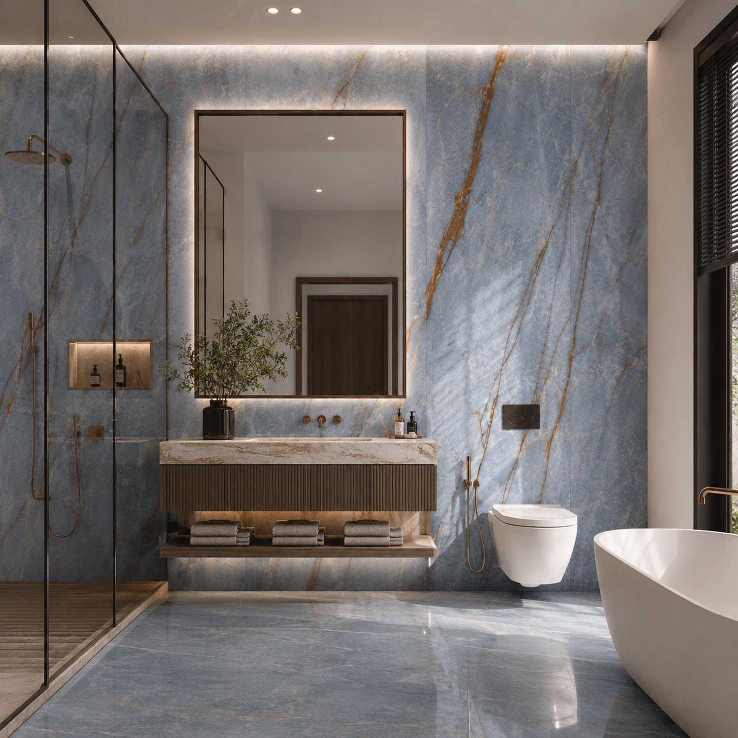 Heritage Azure Polished Large Porcelain Tile Slab 3200x1600mm