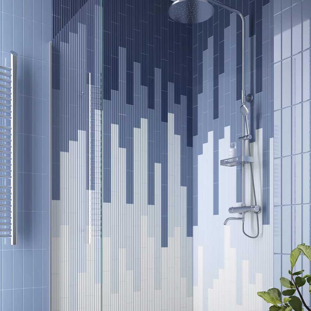 Prism Grooved Ceramic Wall Tile Indoor Light Blue 50x200mm