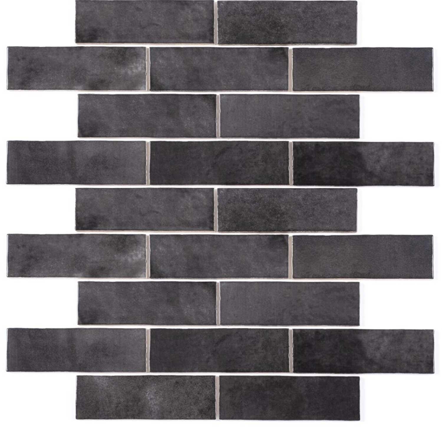 Victoria Black Ceramic Wall Tile Gloss Subway Brick Indoor Small