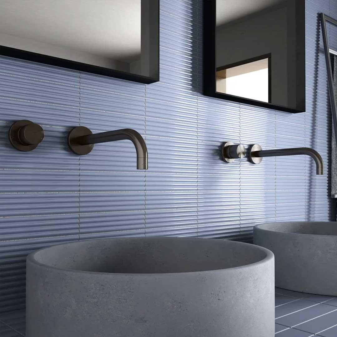 Prism Grooved Ceramic Wall Tile Indoor Dark Blue 50x200mm