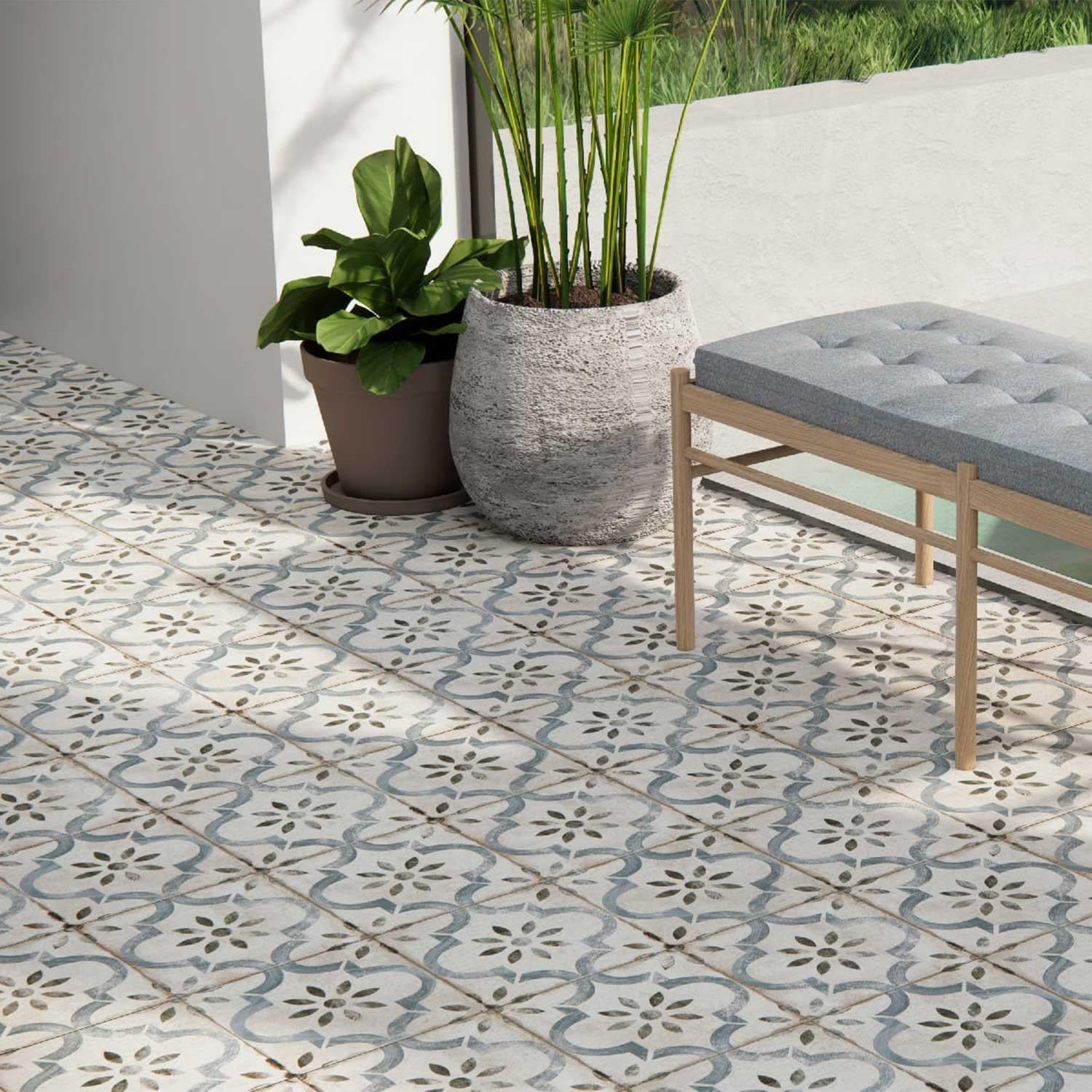 Tradition Leeds Blue Patterned Porcelain Tile Matt 450x450mm